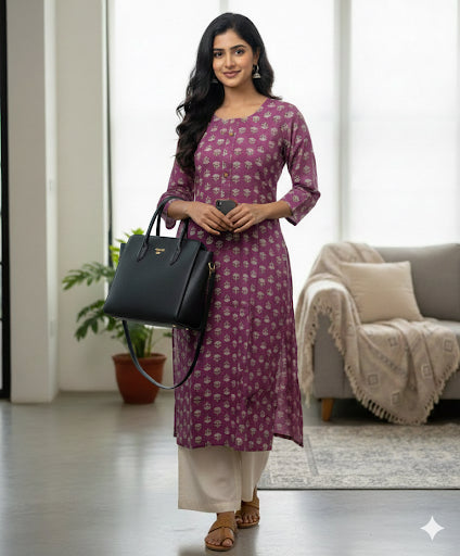 Regal Block Print Violet Kurta #RLK1005