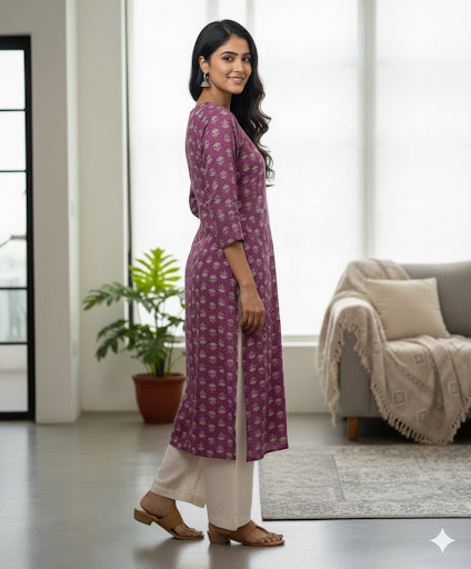 Regal Block Print Violet Kurta #RLK1005