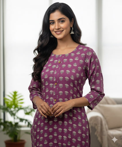 Regal Block Print Violet Kurta #RLK1005
