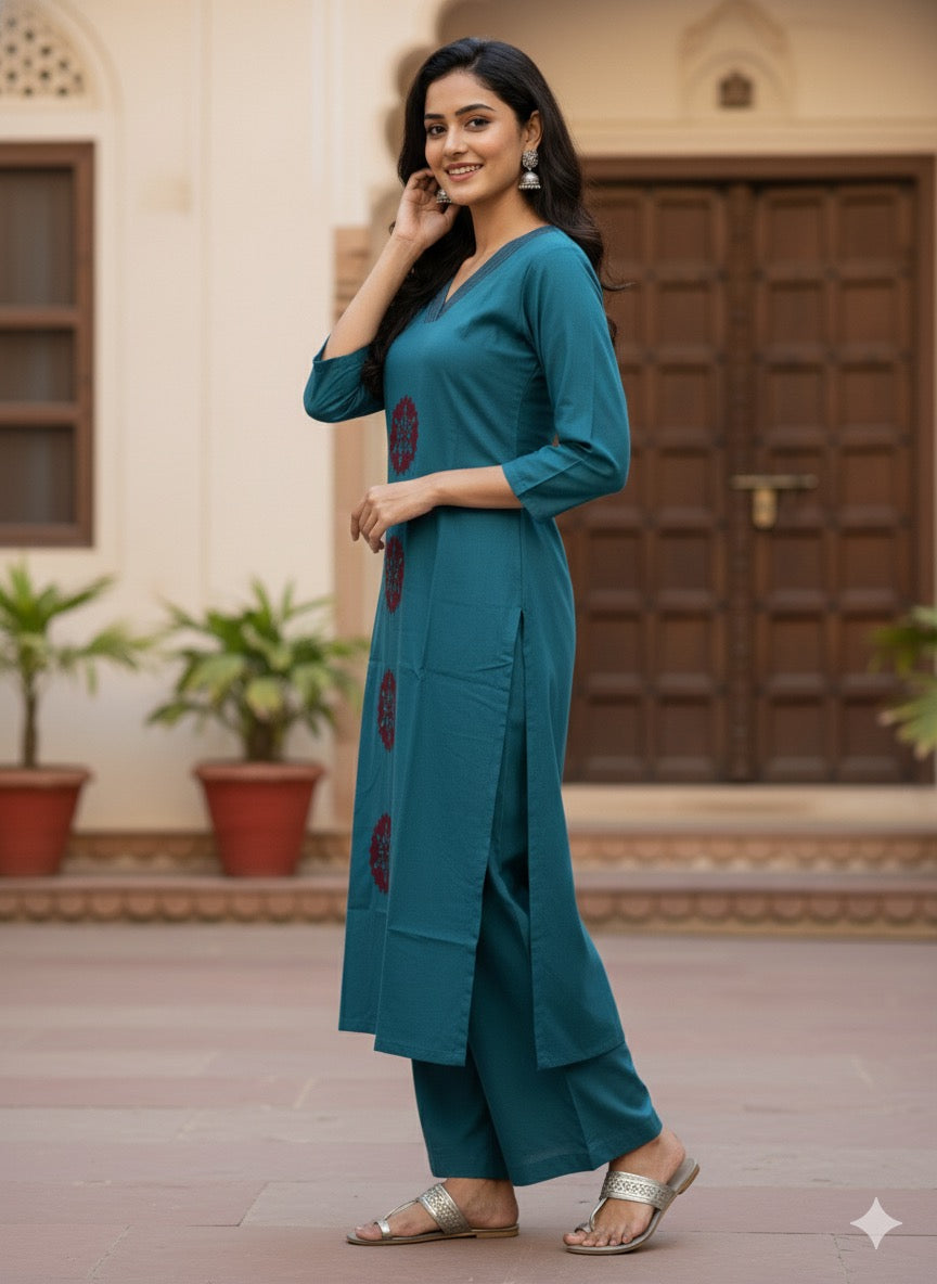 Teal Blue Applique Motif Co-ord Set #RCO1003
