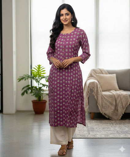 Regal Block Print Violet Kurta #RLK1005