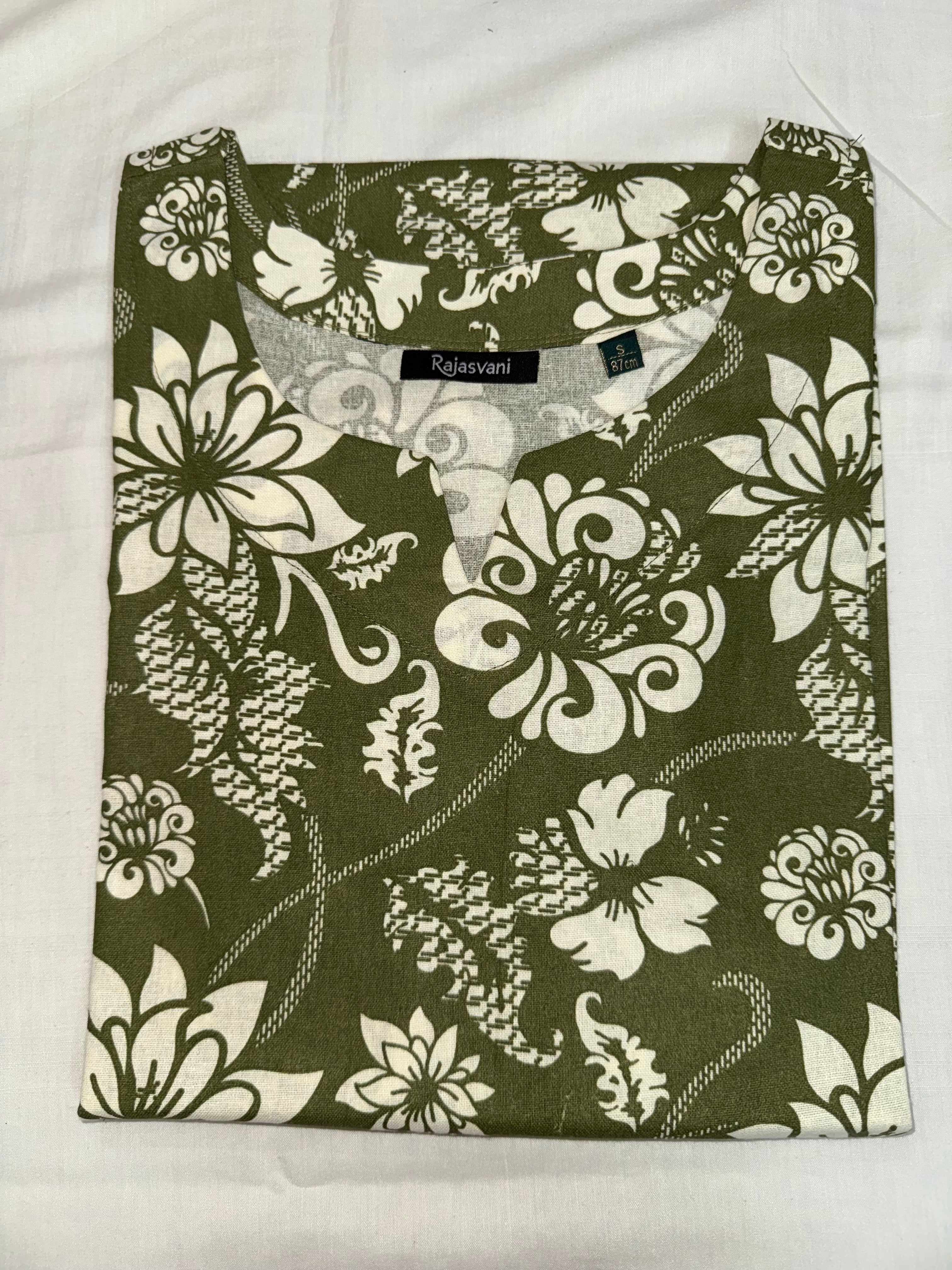 Olive Floral Short Kurti #RSK2001