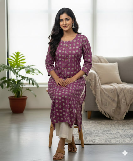 Regal Block Print Violet Kurta #RLK1005