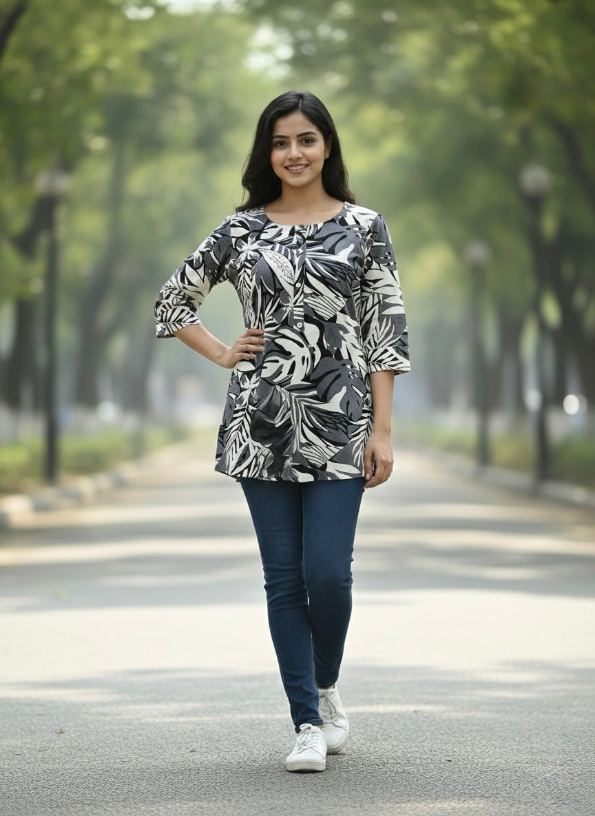 Monochrome Flora Short Kurti #RSK2002