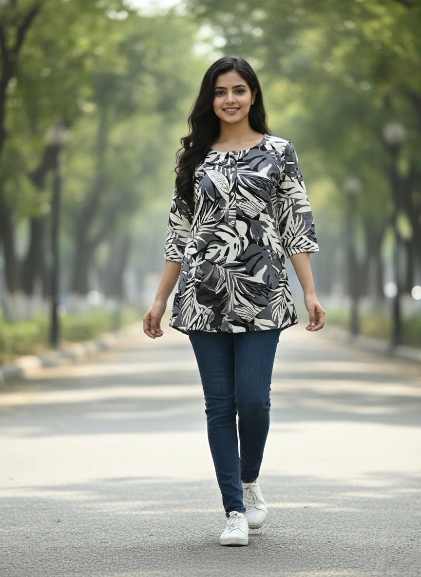 Monochrome Flora Short Kurti #RSK2002