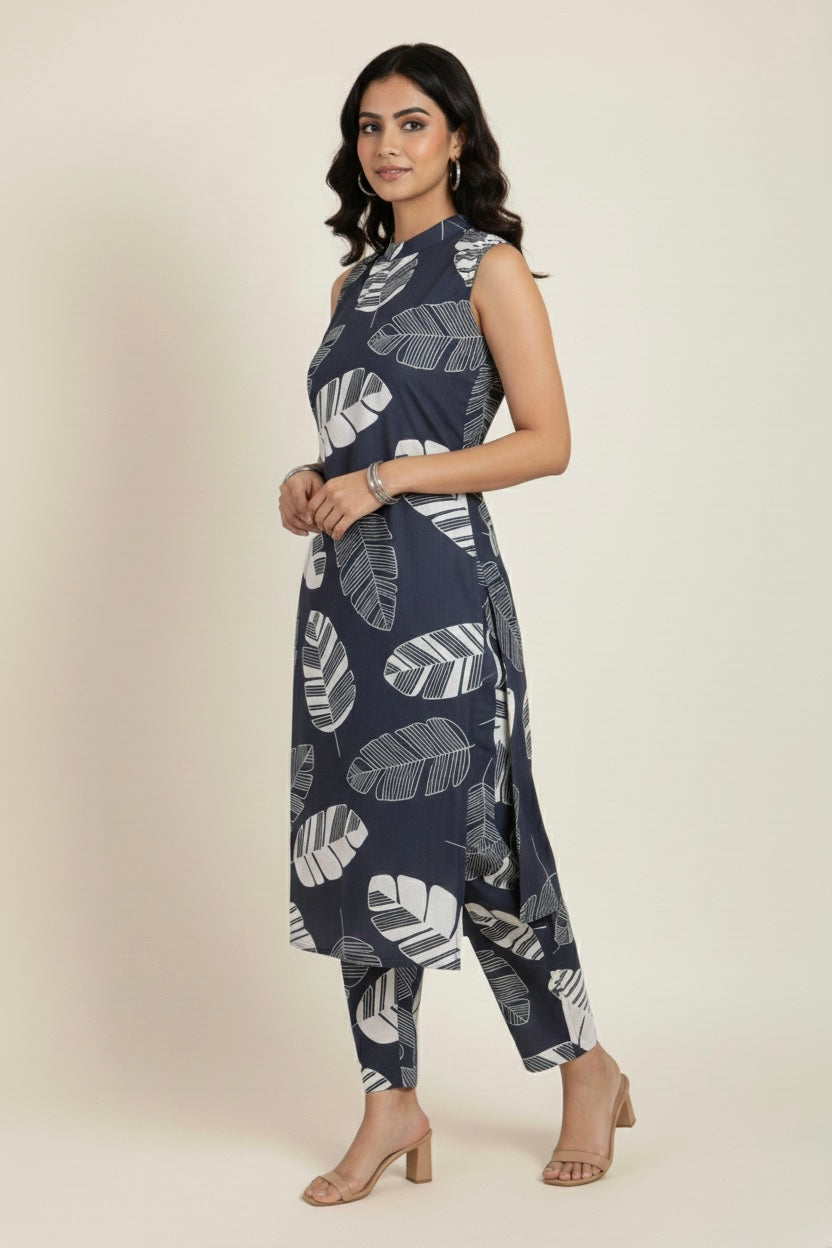 Navy Botanical High-Neck Co-ord Set #RCO2005