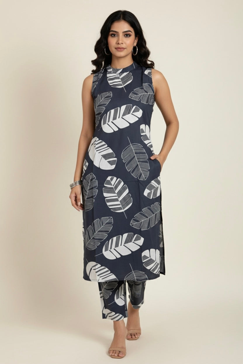 Navy Botanical High-Neck Co-ord Set #RCO2005