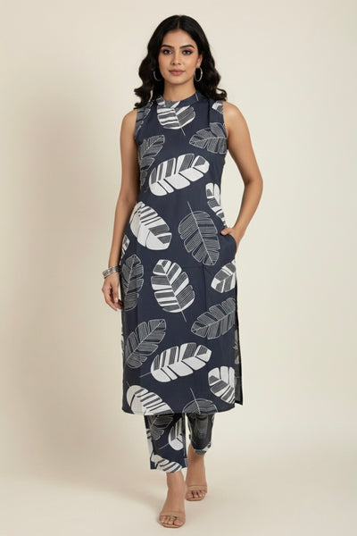 Navy Botanical High-Neck Co-ord Set #RCO2005