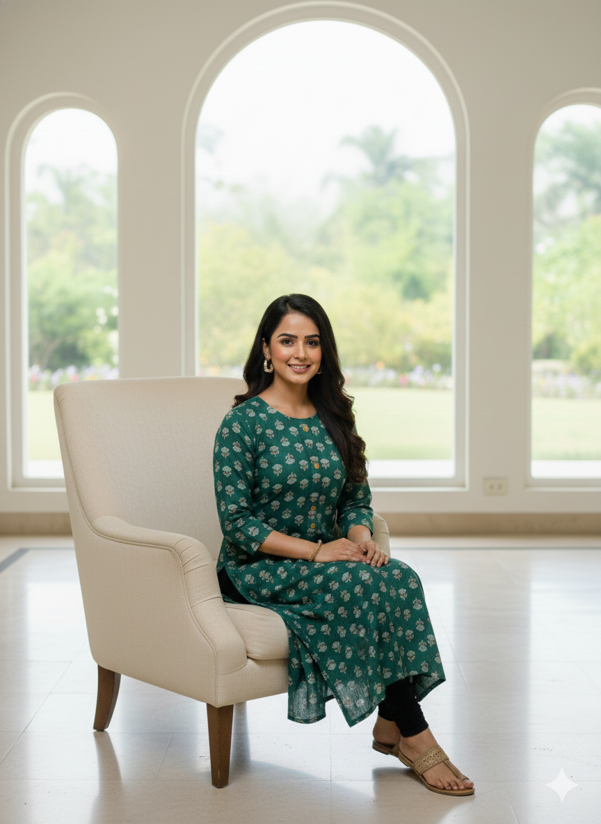 Emerald Block Print Green Kurta #RLK1004