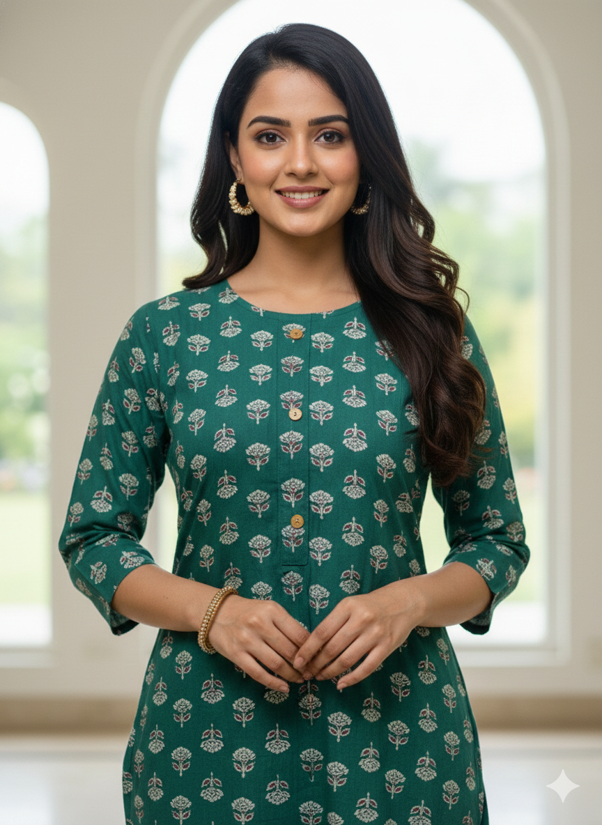 Emerald Block Print Green Kurta #RLK1004