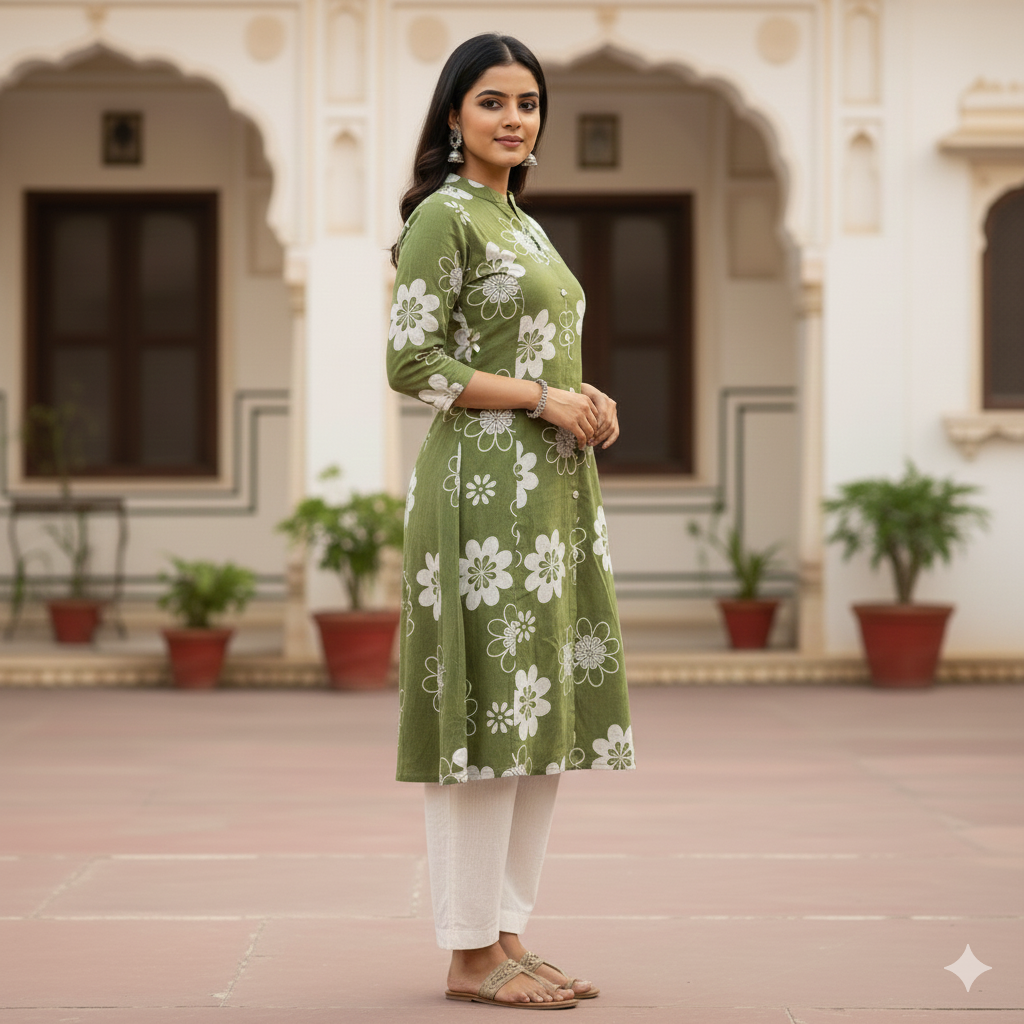 Sage Green Floral Kurta Set #RCO1001