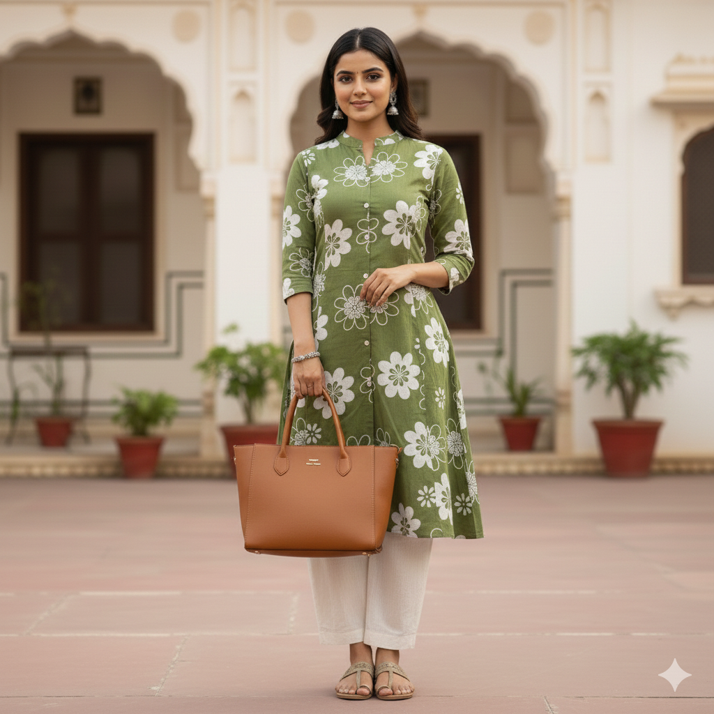 Sage Green Floral Kurta Set #RCO1001