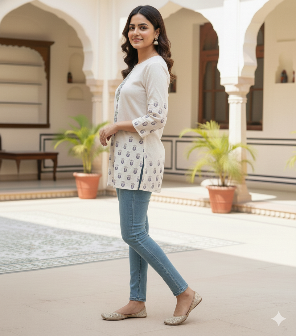 Khadi small floral sequence short kurti #RSK1003