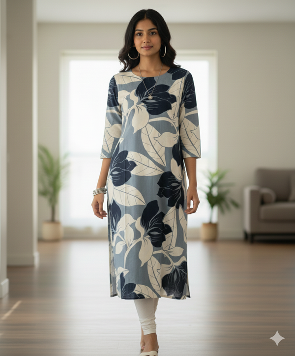 Multi-Tone Bold Floral Rayon Kurti #RLK1002