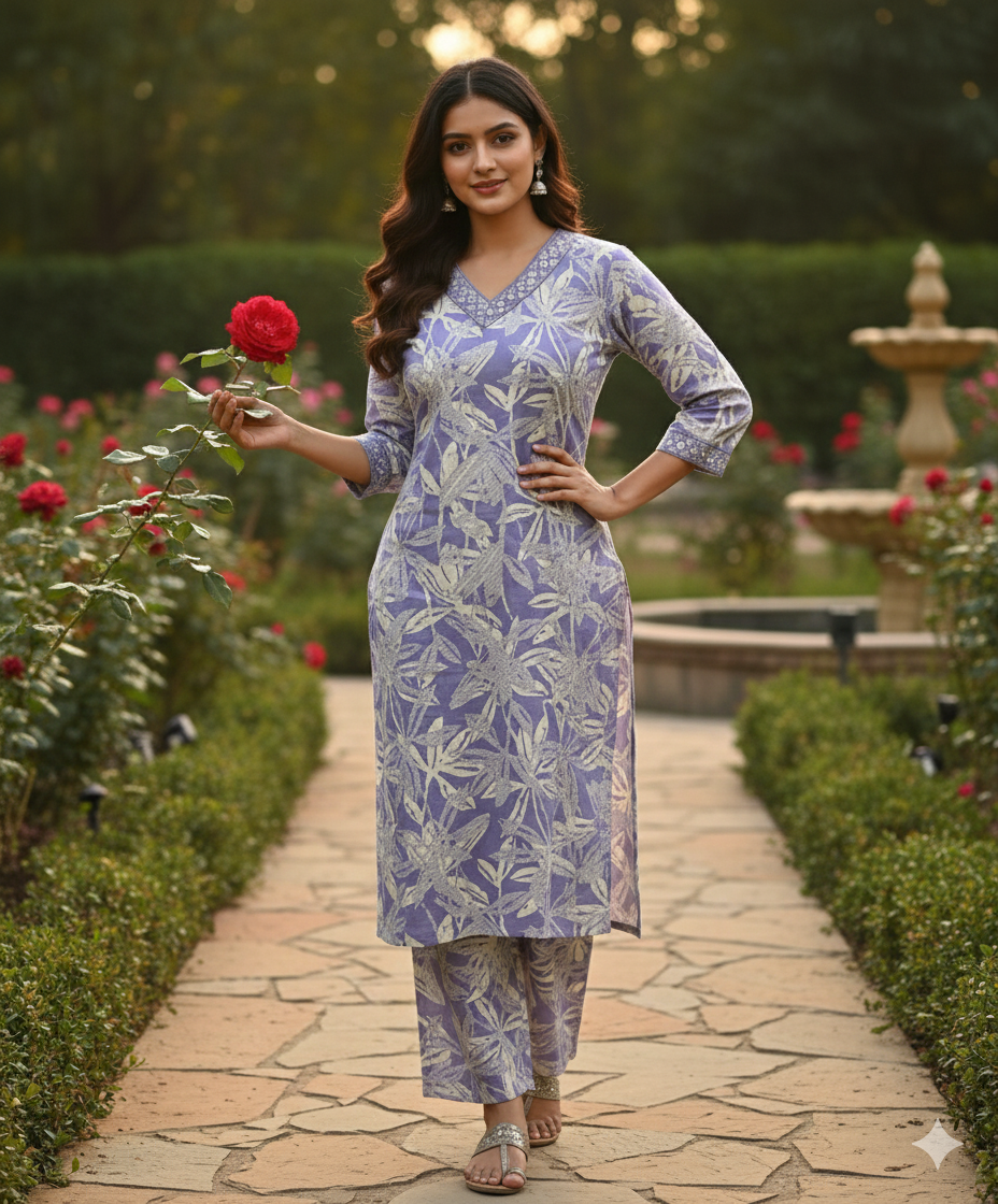 Lavender Rayon Leafy Co-ord Set #RCO1006