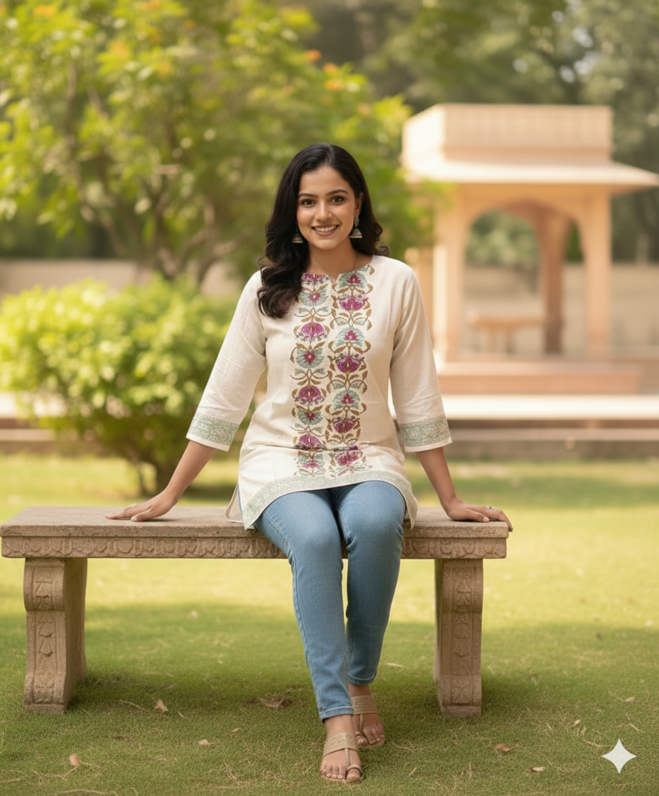 Khadi floral sequence short kurti #RSK1002