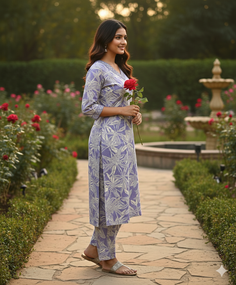 Lavender Rayon Leafy Co-ord Set #RCO1006