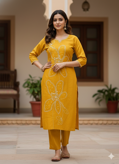 Yellow Embroidered Co-ord Set #RCO1008