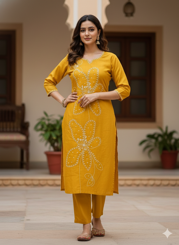 Yellow Embroidered Co-ord Set #RCO1008