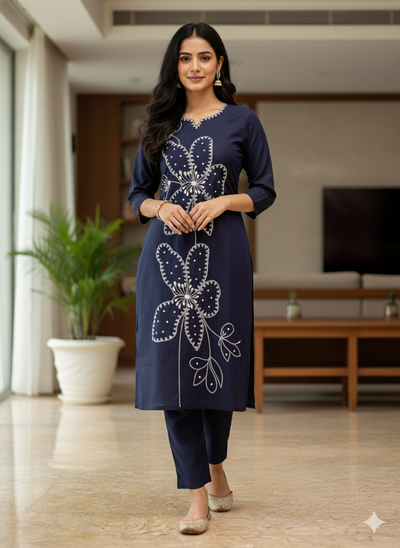 Navy Blue Embroidered Co-ord Set #RCO1007