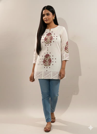 Khadi floral short kurti #RSK1001