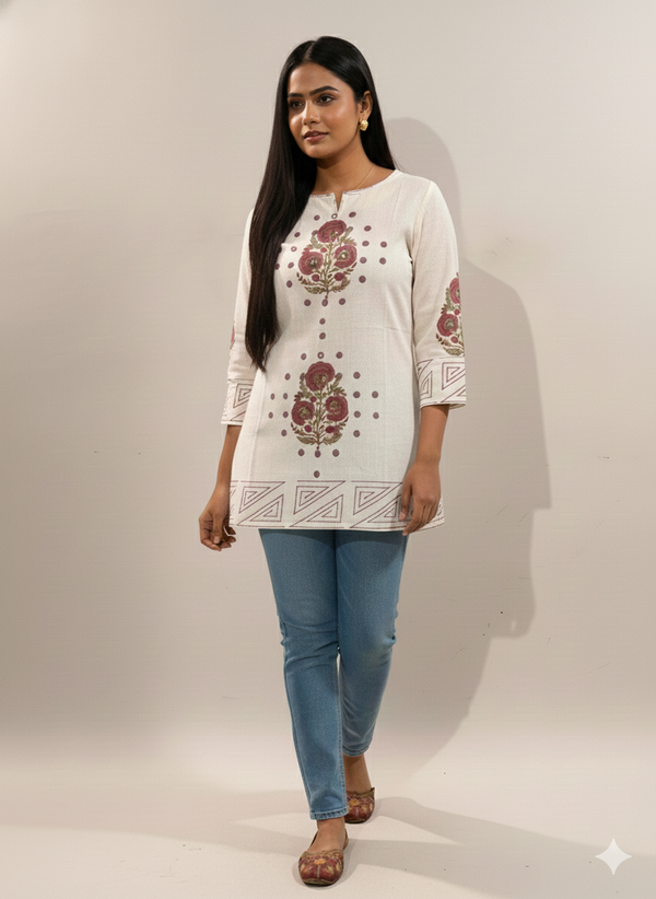 Khadi floral short kurti #RSK1001