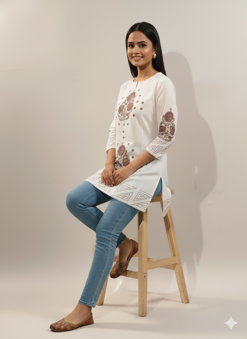 Khadi floral short kurti #RSK1001