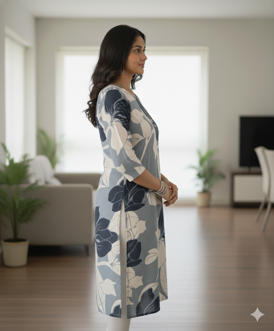 Multi-Tone Bold Floral Rayon Kurti #RLK1002