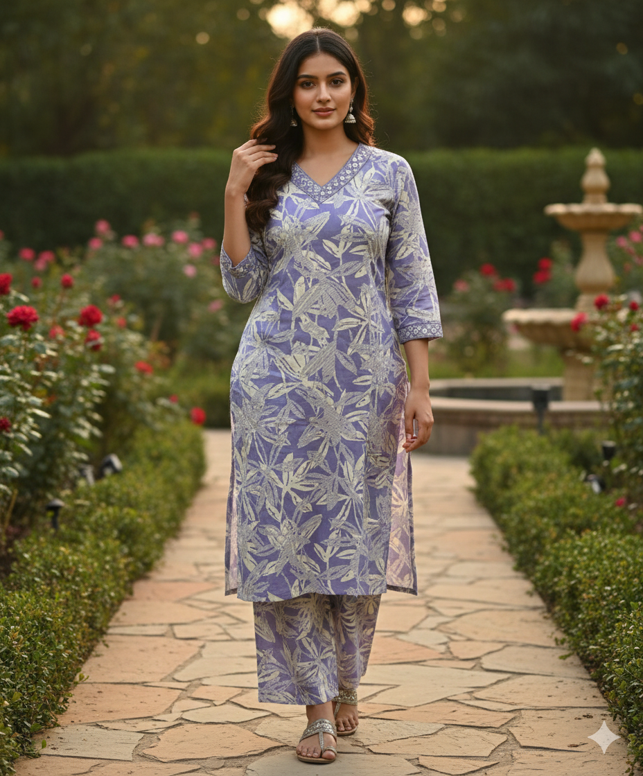 Lavender Rayon Leafy Co-ord Set #RCO1006