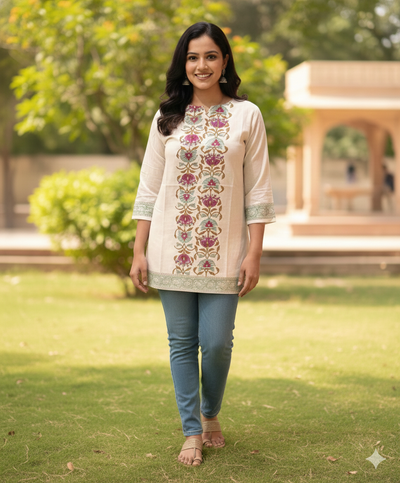 Khadi floral sequence short kurti #RSK1002