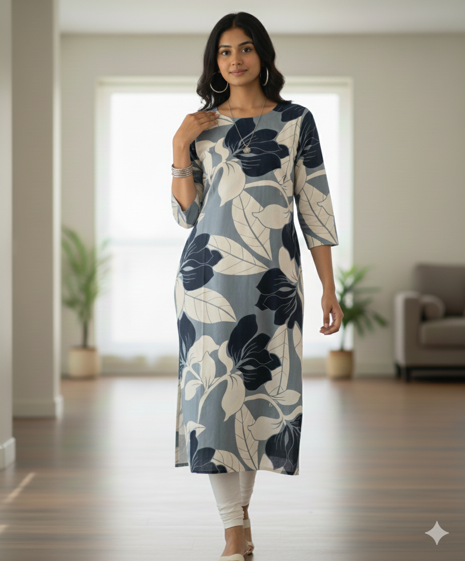 Multi-Tone Bold Floral Rayon Kurti #RLK1002