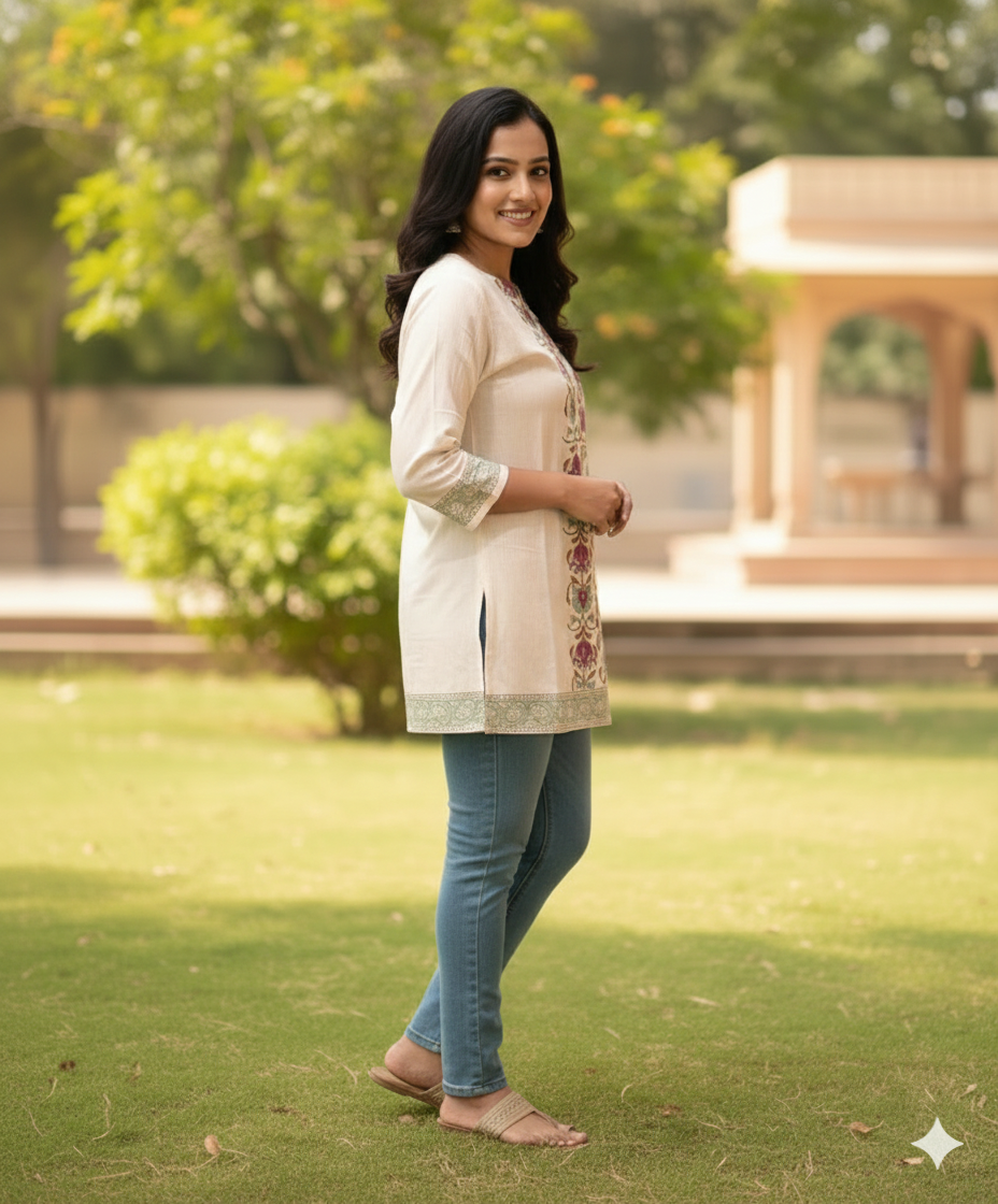 Khadi floral sequence short kurti #RSK1002