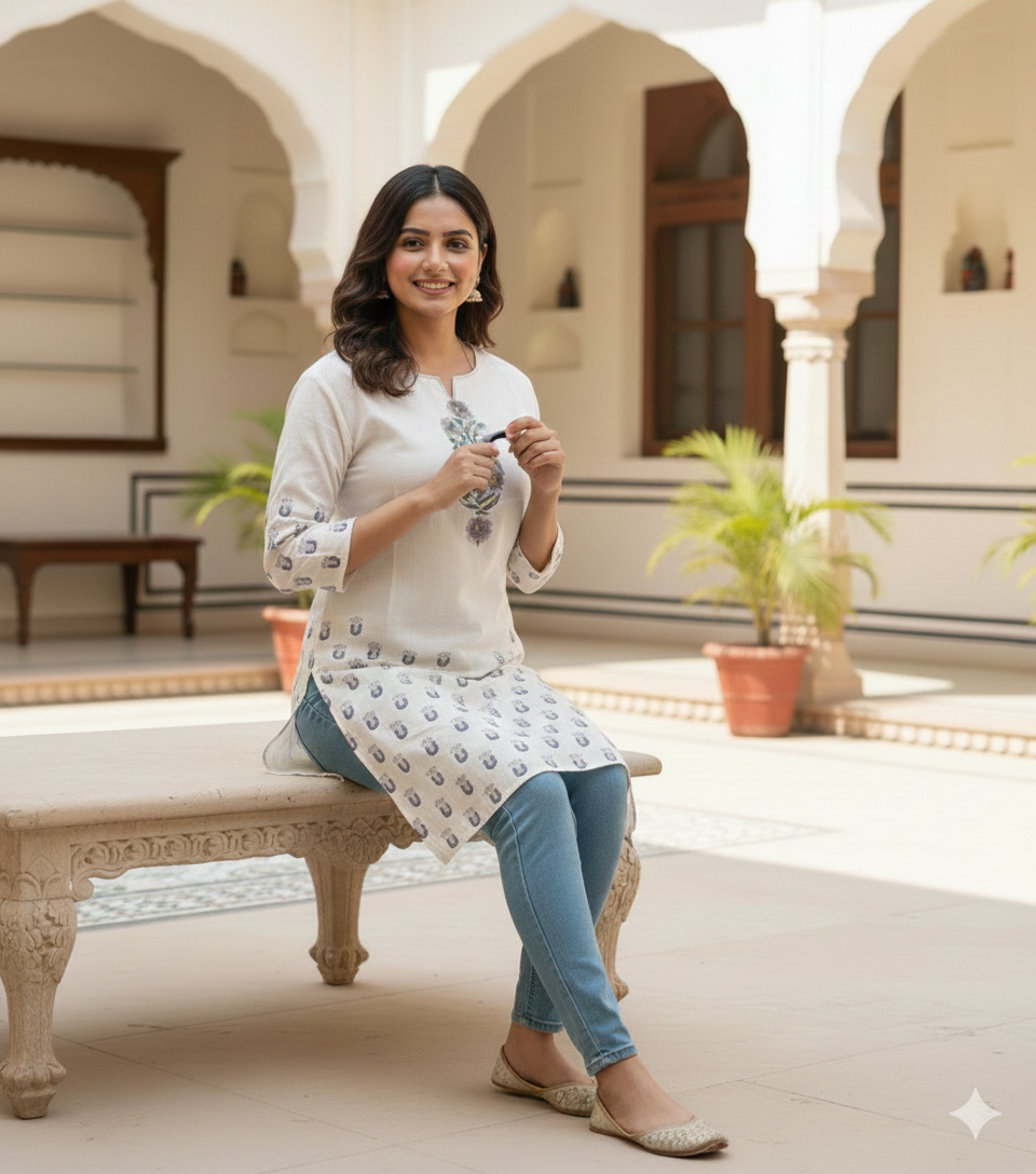 Khadi small floral sequence short kurti #RSK1003