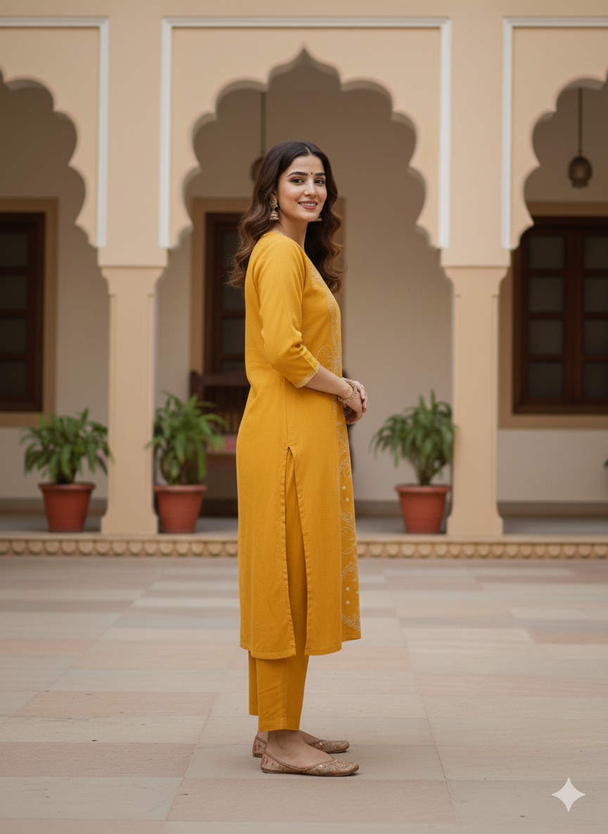 Yellow Embroidered Co-ord Set #RCO1008