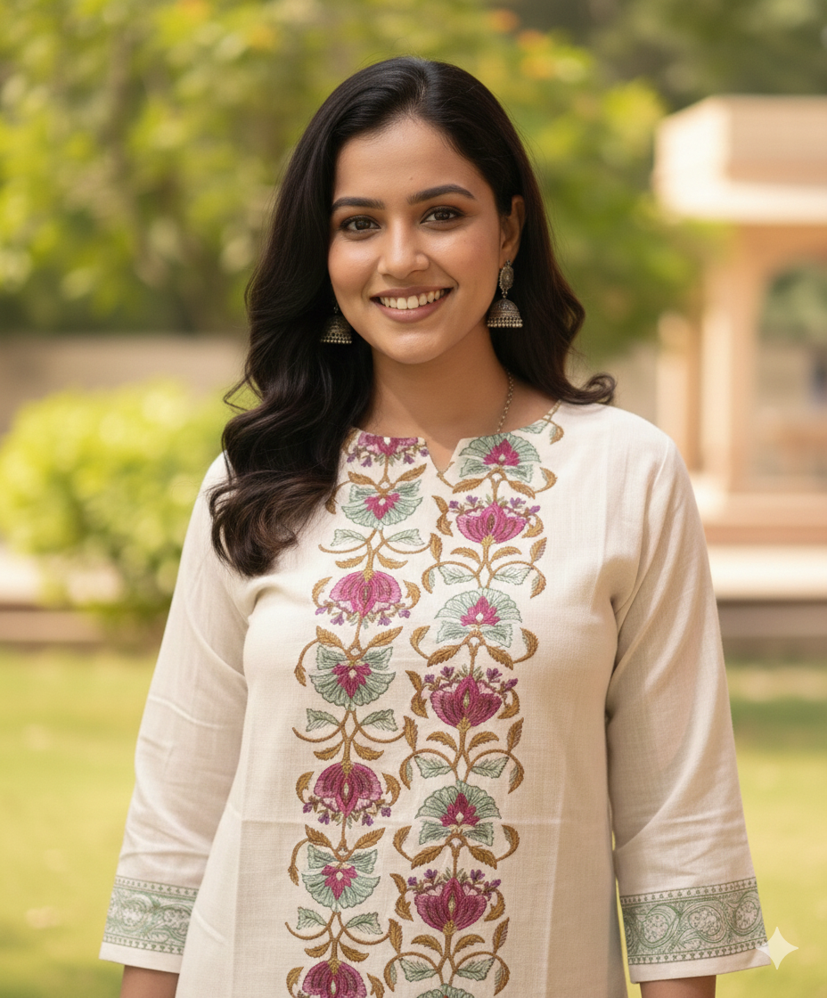 Khadi floral sequence short kurti #RSK1002