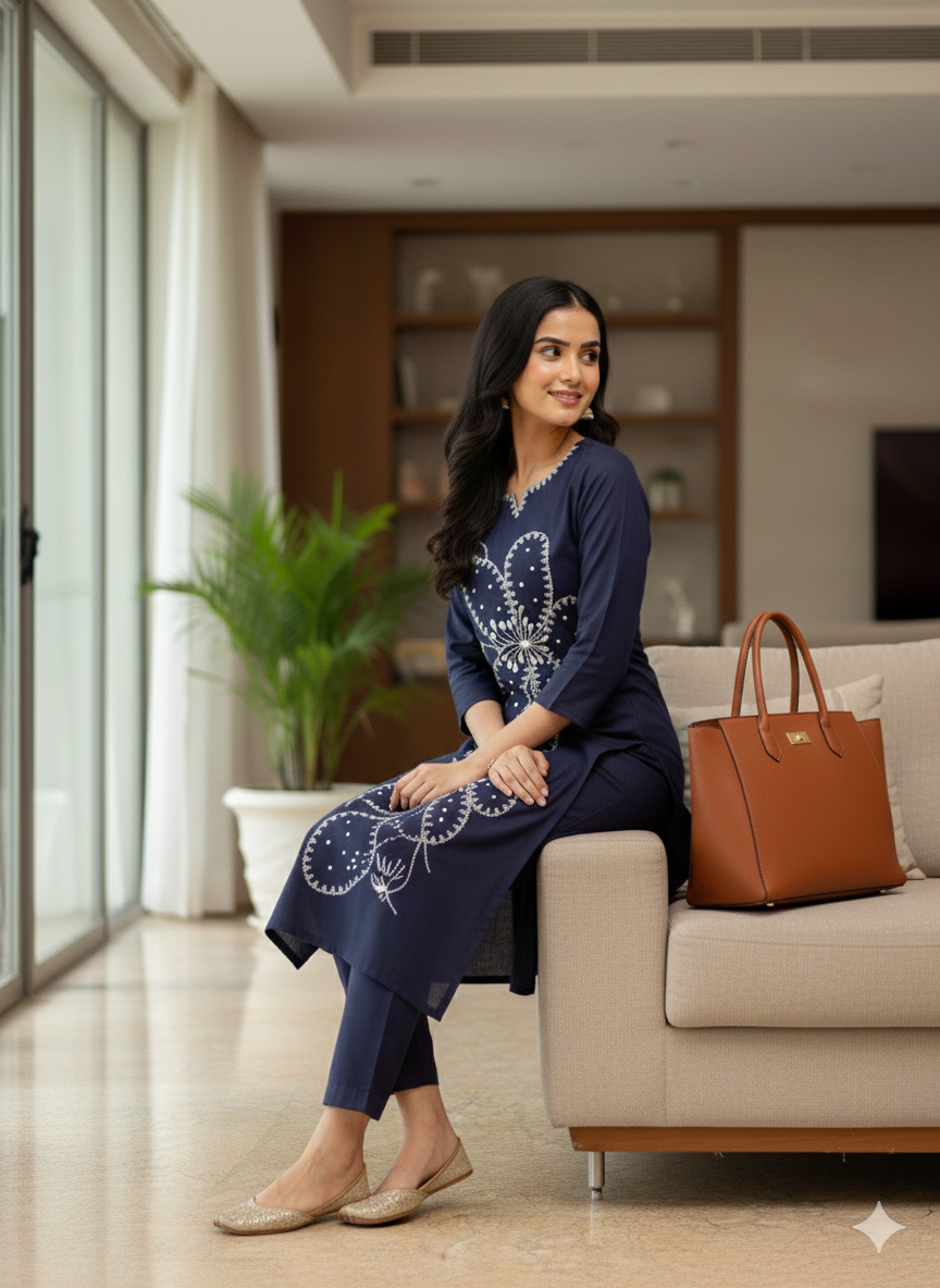 Navy Blue Embroidered Co-ord Set #RCO1007