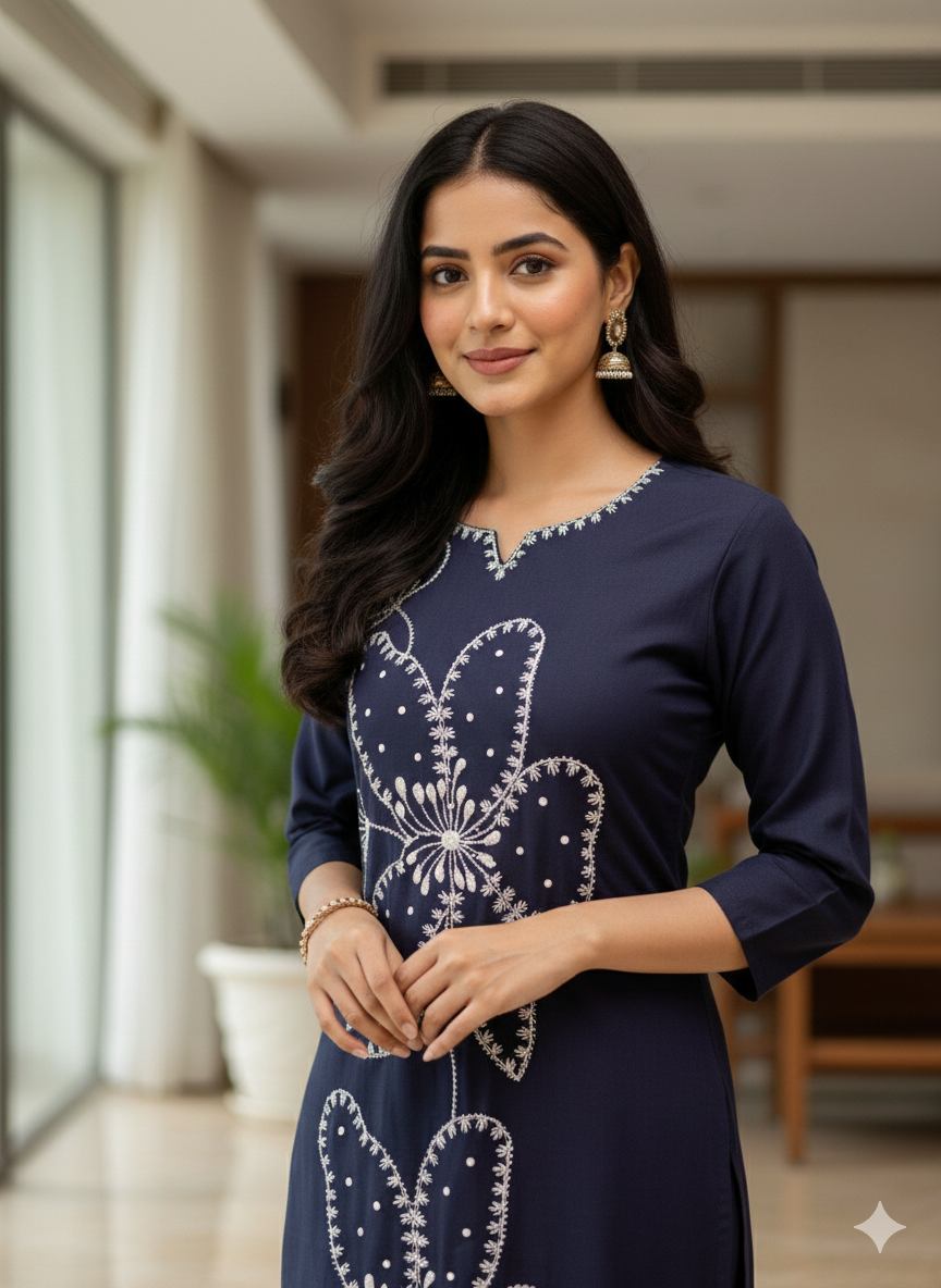 Navy Blue Embroidered Co-ord Set #RCO1007