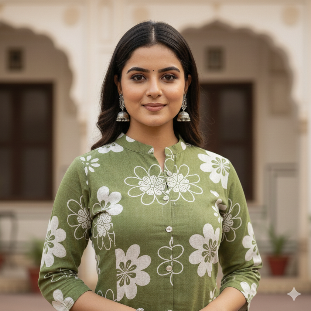 Sage Green Floral Kurta Set #RCO1001