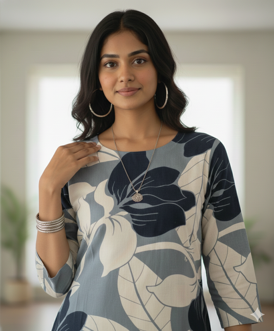 Multi-Tone Bold Floral Rayon Kurti #RLK1002