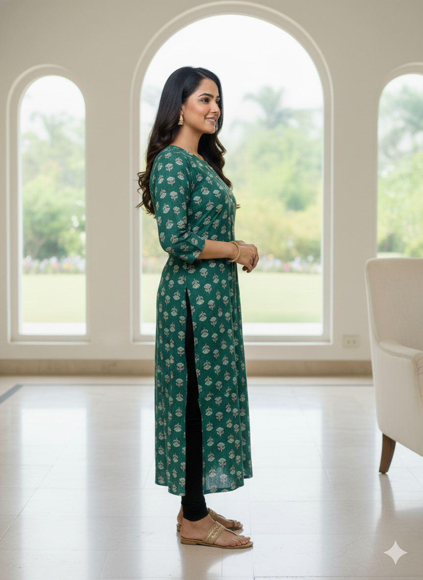 Emerald Block Print Green Kurta #RLK1004