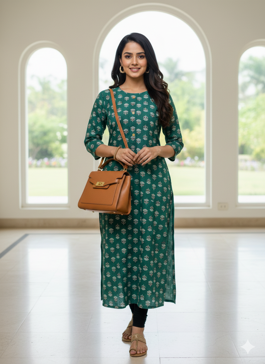 Emerald Block Print Green Kurta #RLK1004