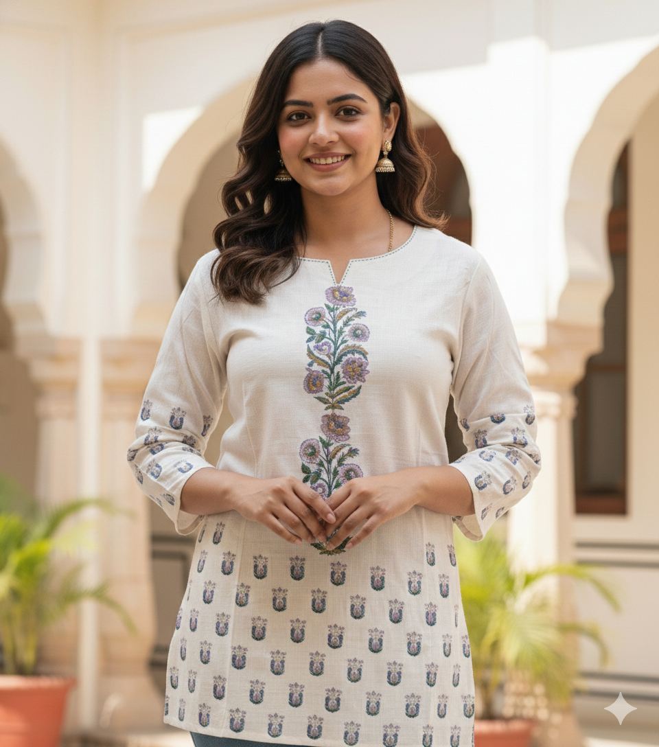 Khadi small floral sequence short kurti #RSK1003