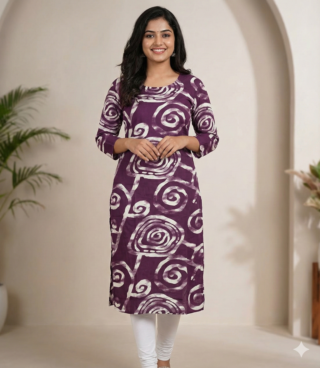 Beet Abstract Print Rayon Kurti #RLK1001