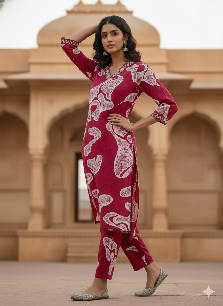 Terracotta Rayon Amoeba Co-ord Set #RCO1005